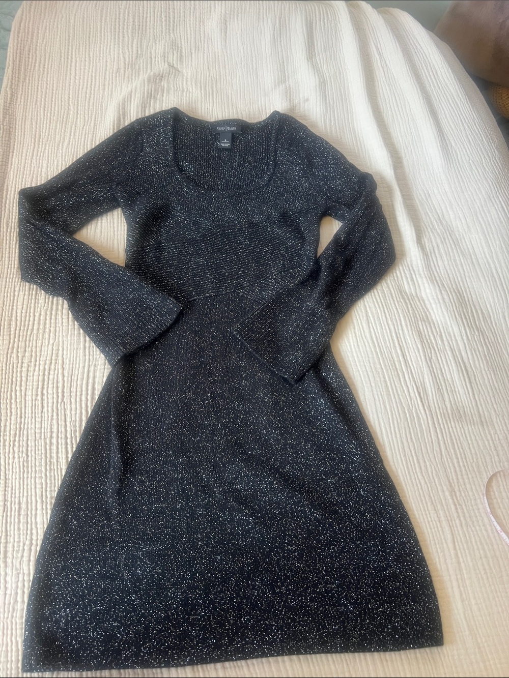 White House Black Market Black Metallic Sparkle Long Sleeve Dress